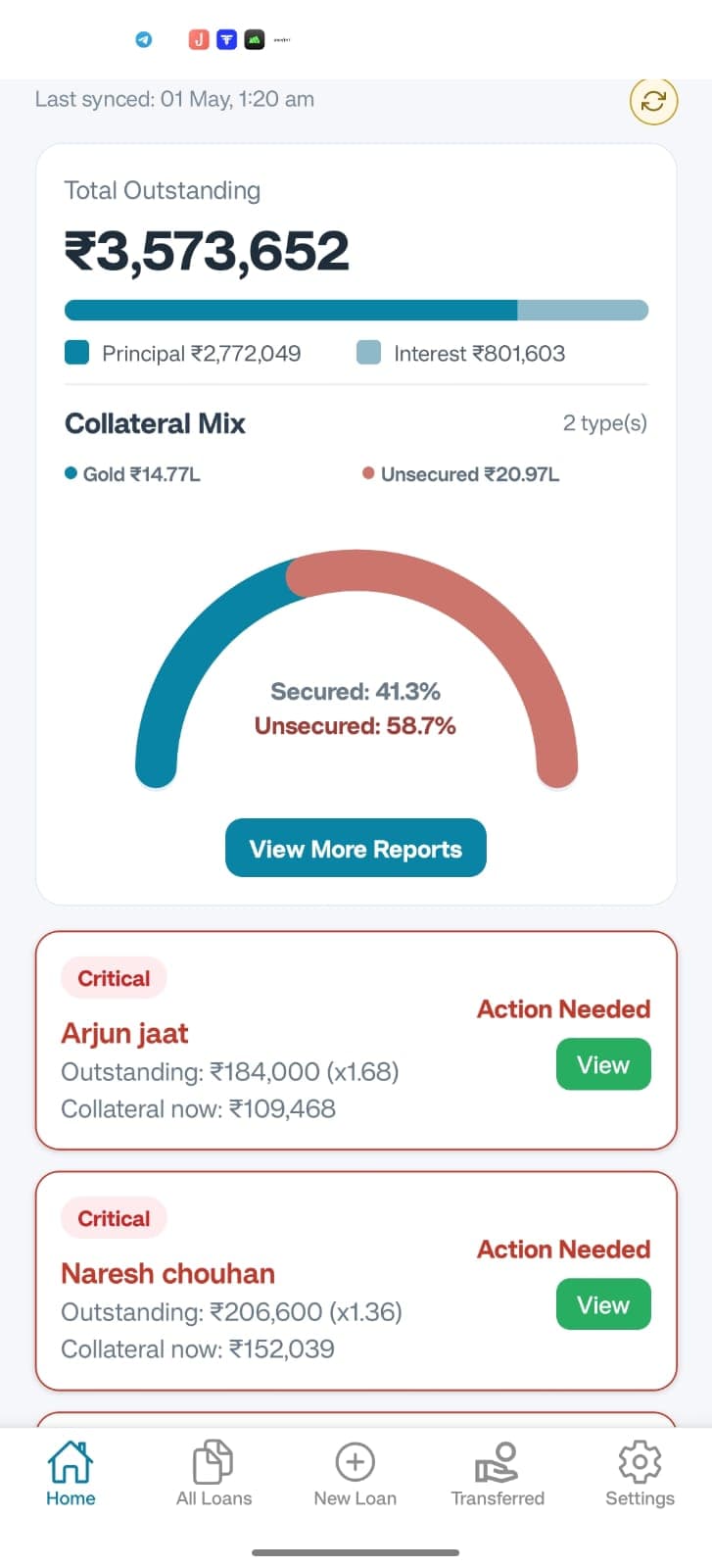 SthirApp Loan Details and Outstanding Balance Breakdown