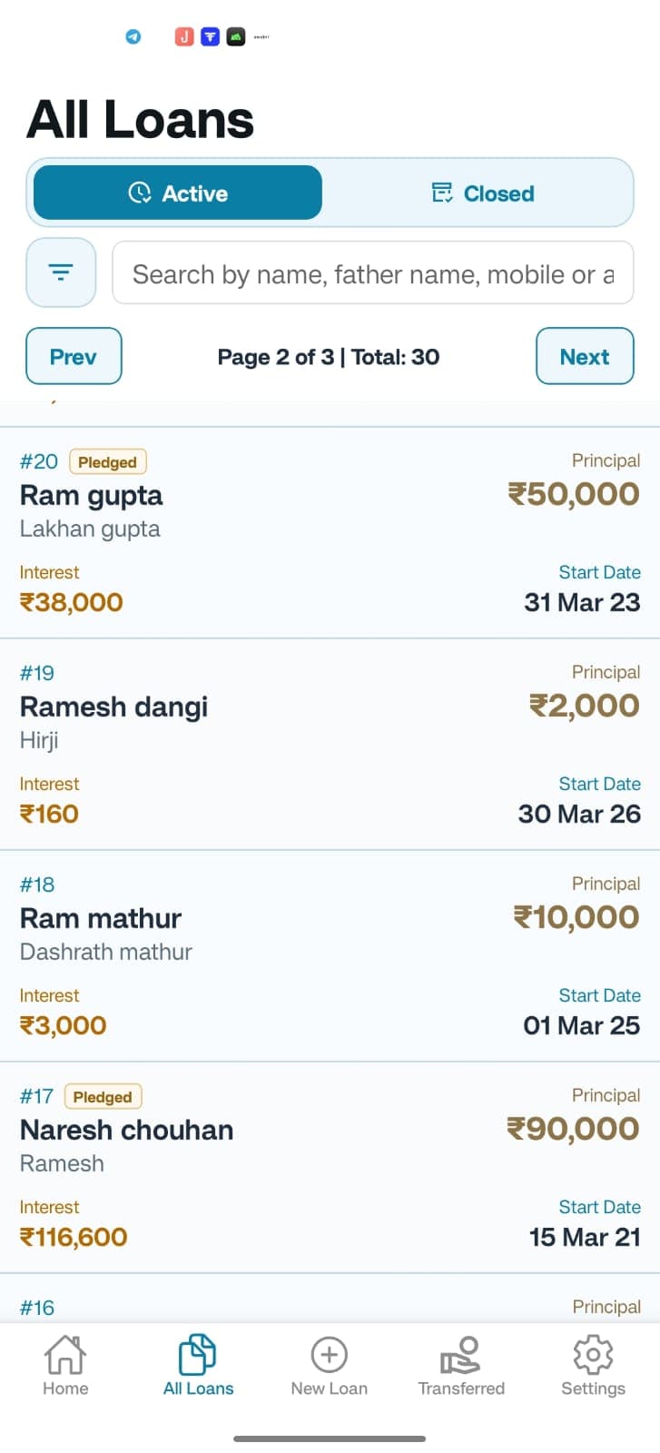 SthirApp Automatic Interest Calculation for Girvi Loans