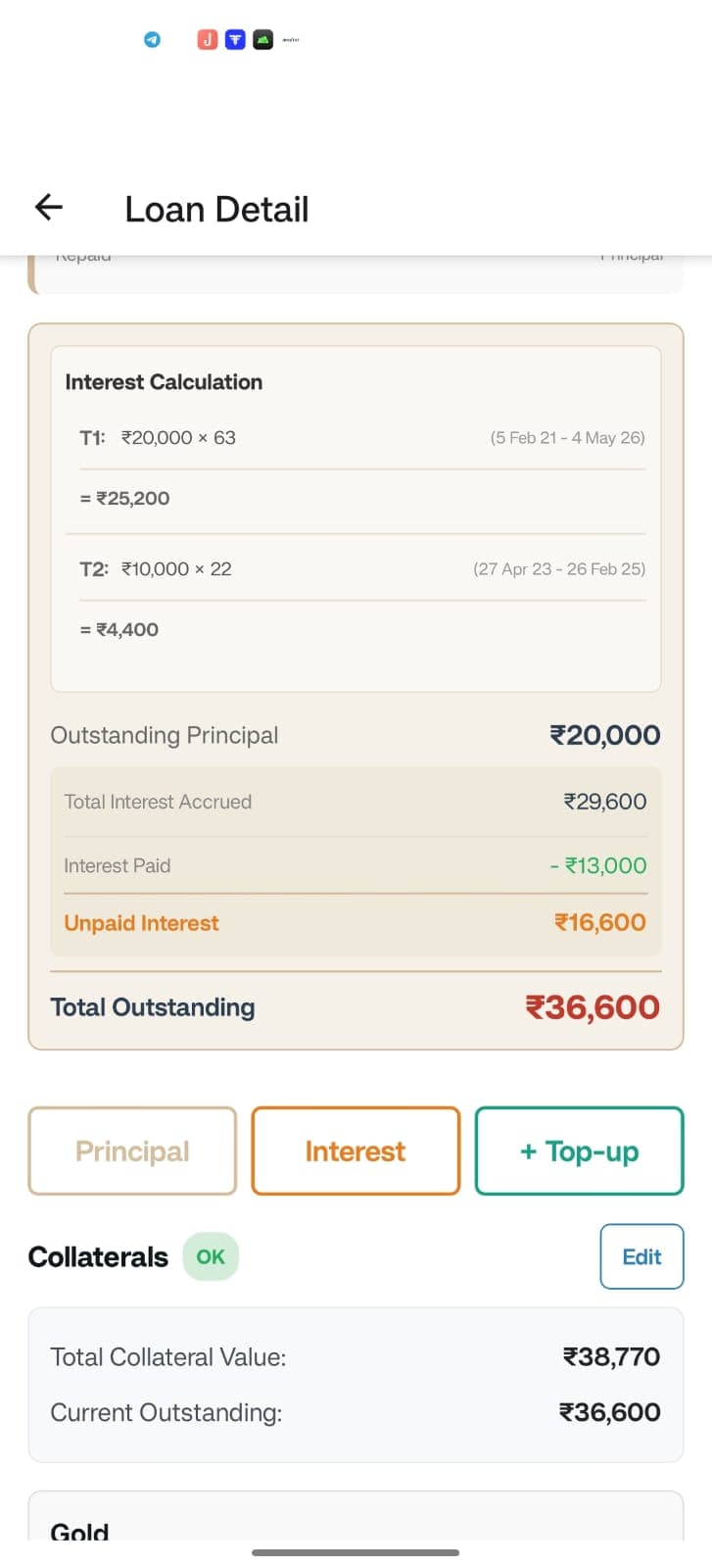 SthirApp Loan Ledger and Transaction History